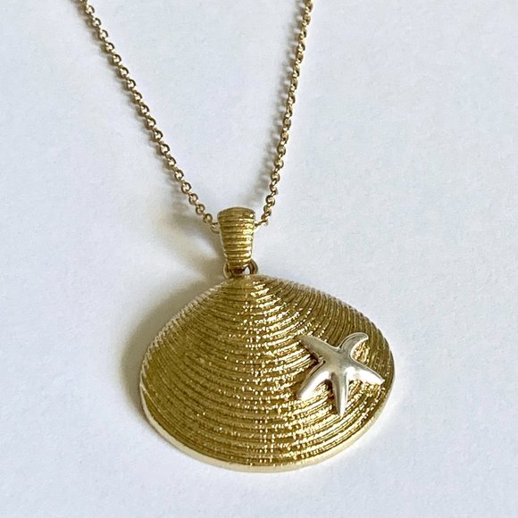 Starfish Shell Pendant Necklace Gold Silver Plated 19" Sea Life Nautical Island - Picture 4 of 12